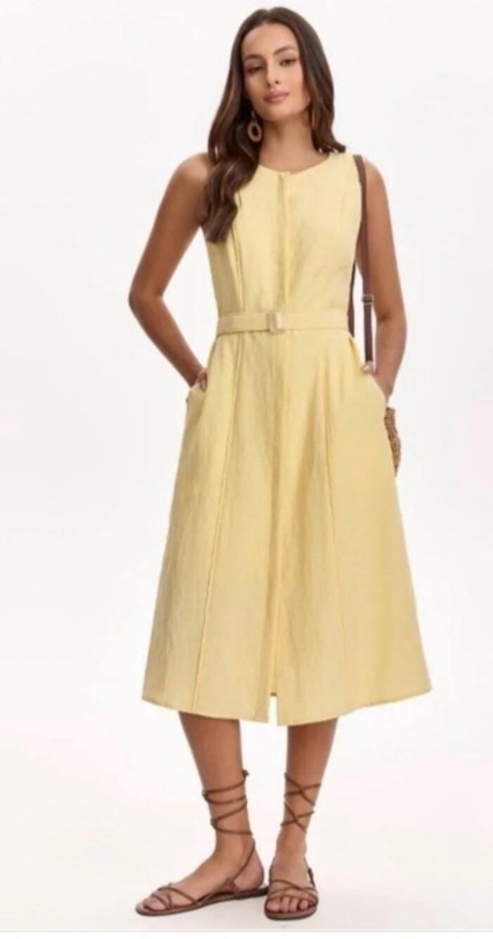 A New Day Women's Belted Yellow Dress